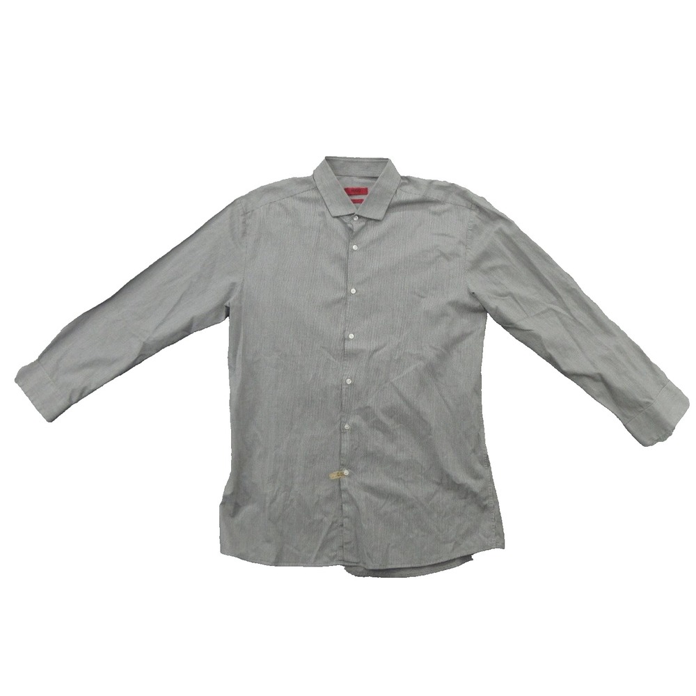 Hugo Boss Shirt Mens 16.5 42 Gray Slim Fit Micro Check Dress Button Front
